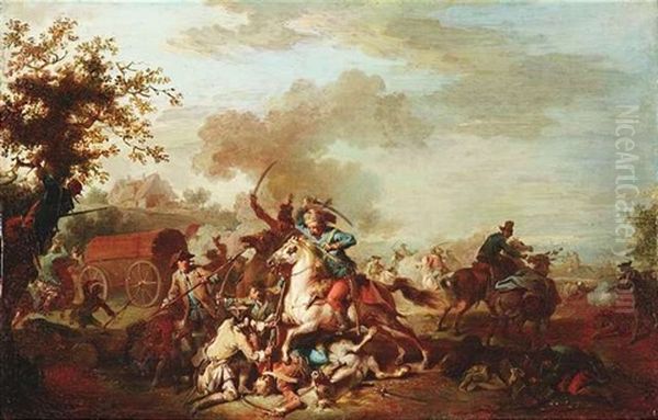 Husarenuberfall Auf Einen Konvoi Oil Painting by Johann Conrad Seekatz