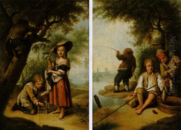 Die Kleinen Vogelfanger Oil Painting by Johann Conrad Seekatz