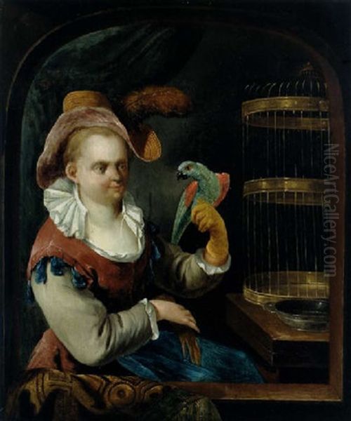 Bildnis Einer Dame Mit Einem Papagei Oil Painting by Johann Conrad Seekatz