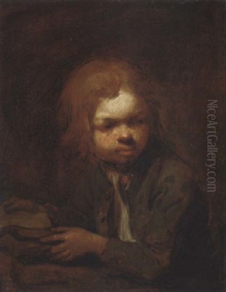 A Young Boy Seated At A Table With Books Oil Painting by Johann Conrad Seekatz