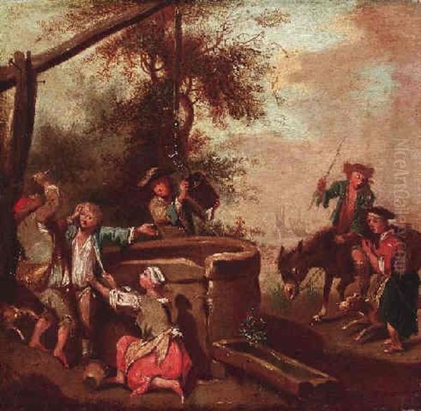 Prugelei Am Brunnen Oil Painting by Johann Conrad Seekatz