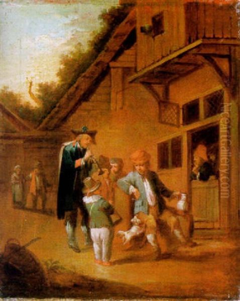 Musikanten Vor Einem Bauernhaus Oil Painting by Johann Conrad Seekatz