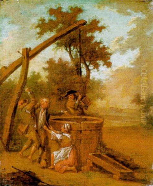 Zwei Raufende Knaben Bei Einem Brunnen Oil Painting by Johann Conrad Seekatz