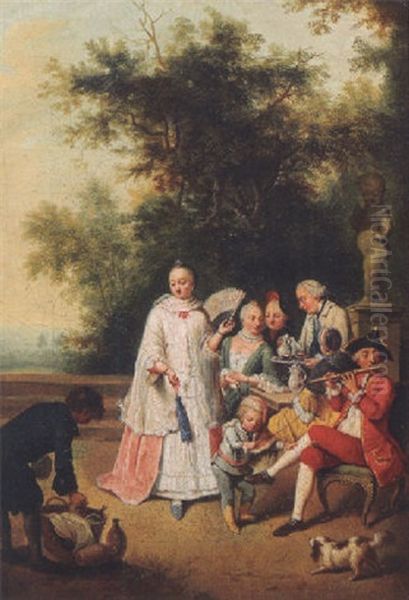 A Fete Champetre, On A Terrace Oil Painting by Johann Conrad Seekatz