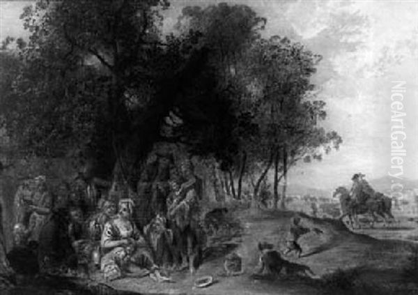 Figures Resting On The Edge Of A Forest Oil Painting by Johann Conrad Seekatz