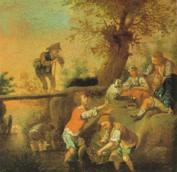 Angelnde Kinder Oil Painting by Johann Conrad Seekatz