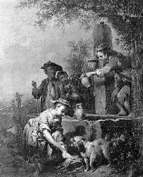 Children At A Well Oil Painting by Johann Conrad Seekatz