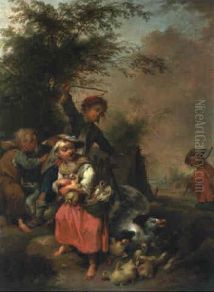 Bauernkinder Mit Enten Und Gansen Oil Painting by Johann Conrad Seekatz