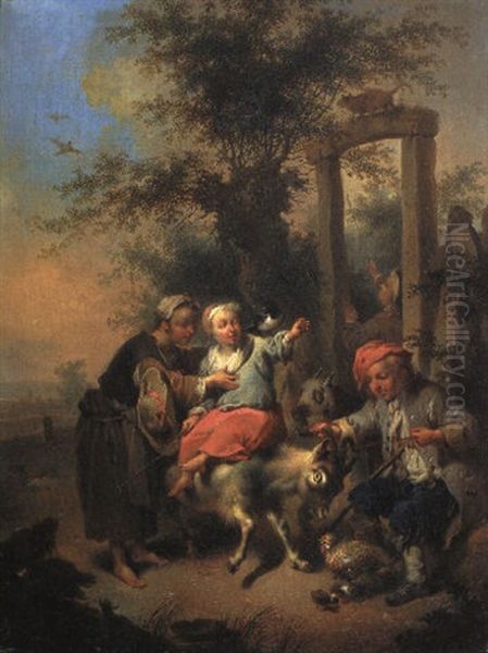 Bauernfamilie Mit Ziegenbock Oil Painting by Johann Conrad Seekatz