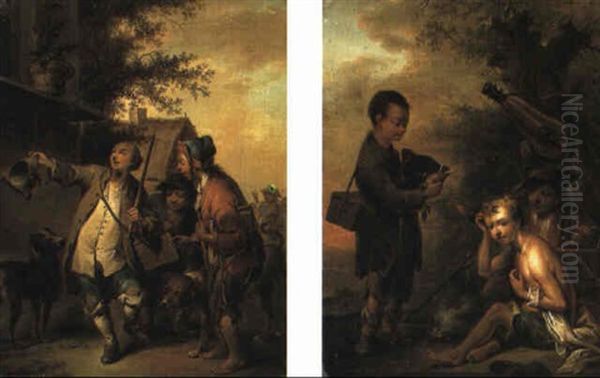 Traveller And Two Beggars On Village Street Oil Painting by Johann Conrad Seekatz