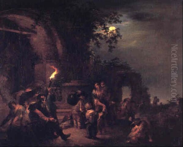 Campement De Bohemiens Au Clair De Lune Oil Painting by Johann Conrad Seekatz