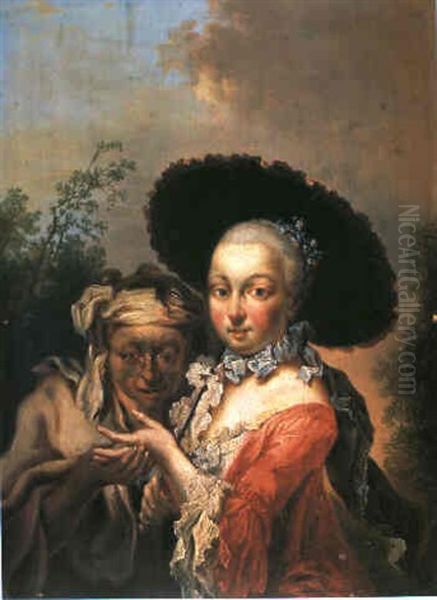 Junge Dame Bei Einer Alten Wahrsagerin Oil Painting by Johann Conrad Seekatz