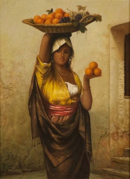 Lady With Basket Of Fruit Oil Painting by Adolf Seel