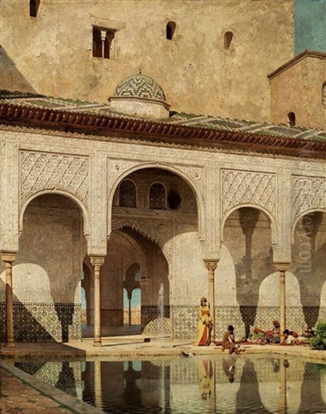 Badende Im Myrtenhof Der Alhambra Oil Painting by Adolf Seel