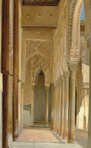 A Colonnade, Alhambra Palace, Granada Oil Painting by Adolf Seel