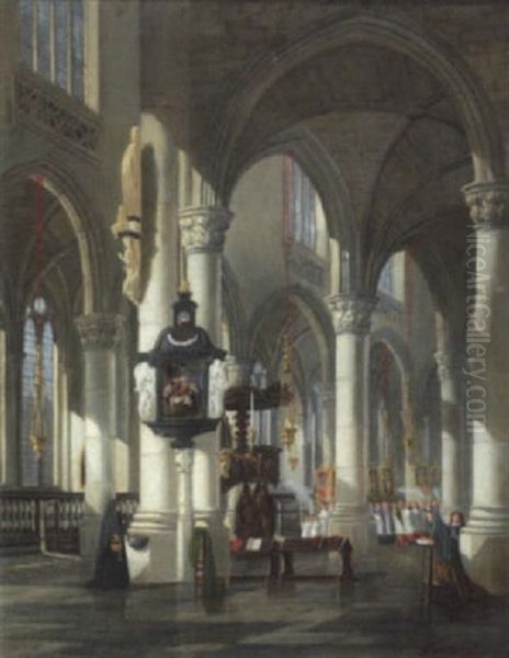 Kircheninterieur Mit Prozession Oil Painting by Adolf Seel