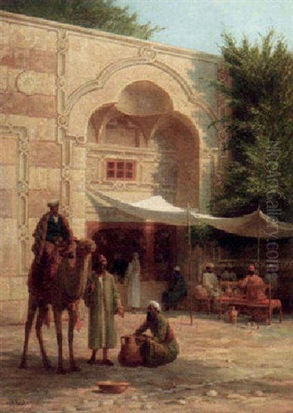 Strasenszene Vor Einem Orientalischen Teehaus Oil Painting by Adolf Seel