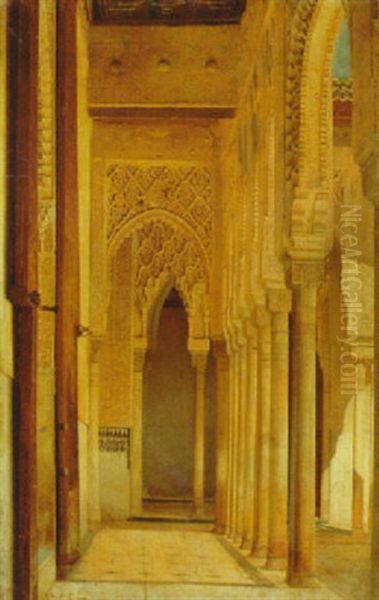 A Colonnade In The Alhambra Oil Painting by Adolf Seel