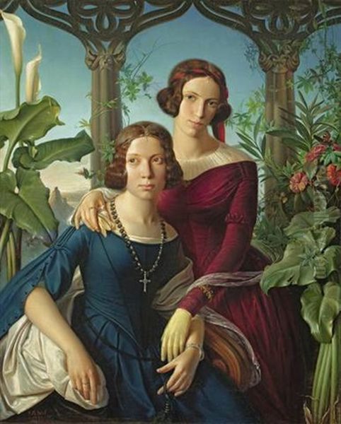 Betty Josefine Jacobine Bloem (1824-1903) Und Friderike Luisa Amalia Bloem (geb. 1823) Oil Painting by Johann Richard Seel