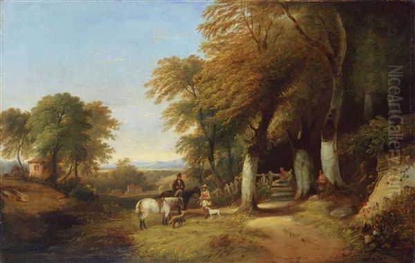 Bewaldete Landschaft Mit Zwei Reitern Oil Painting by Johann Richard Seel