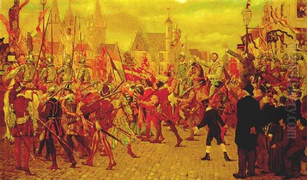 The Procession Celebrating The 300th Anniversary Of The Pacification Of Ghent Oil Painting by Emile Seeldrayers