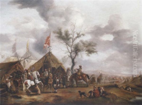 Cavalry Officers Taking Refreshment At An Encampment Oil Painting by Johann Baptist Seele