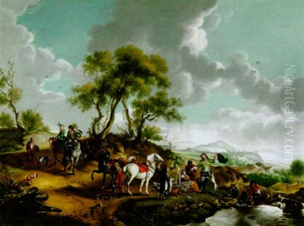 Gesellschaft Bei Der Falkenjagd Oil Painting by Johann Baptist Seele