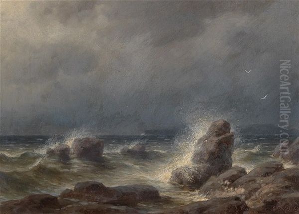 Brandung Vor Der Kuste Der Insel Melada  (dalmatien) Oil Painting by Gottfried Seelos