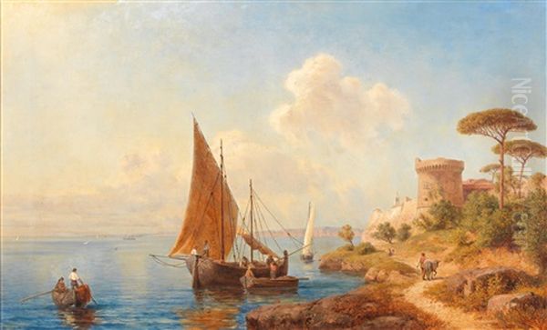 Fishermen On The Dalmatian Coast Oil Painting by Gottfried Seelos