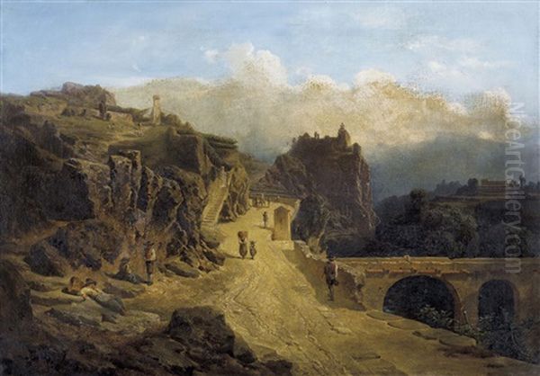 Tiroler Gebirgslandschaft Mit Brucke Oil Painting by Gottfried Seelos