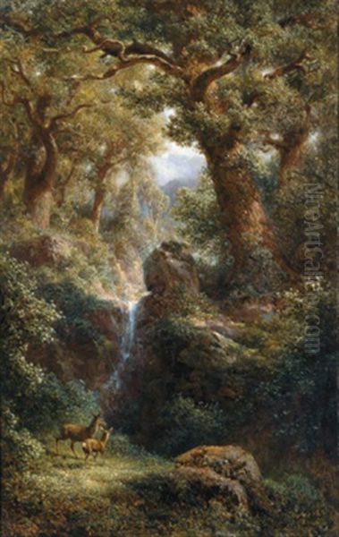 Rehe Am Waldbach Oil Painting by Gottfried Seelos