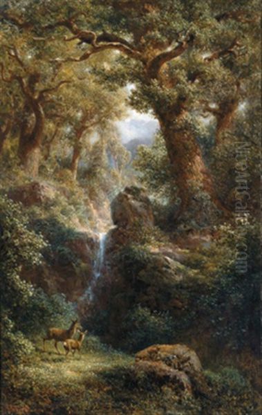 Rehe Am Waldbach Oil Painting by Gottfried Seelos