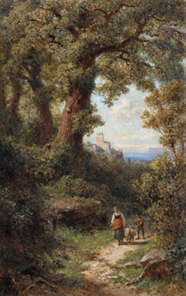 Am Heimweg, Im Hintergrund Ausblick Auf Eine Kustenlandschaft Oil Painting by Gottfried Seelos