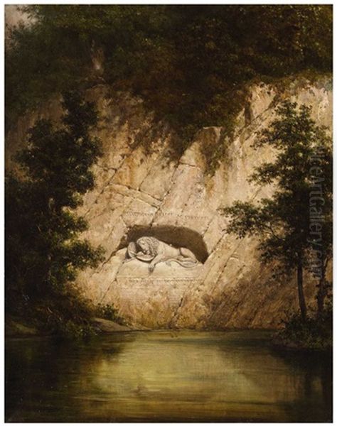 The Lion Monument (lowendenkmal) In Lucerne Oil Painting by Gustav Seelos