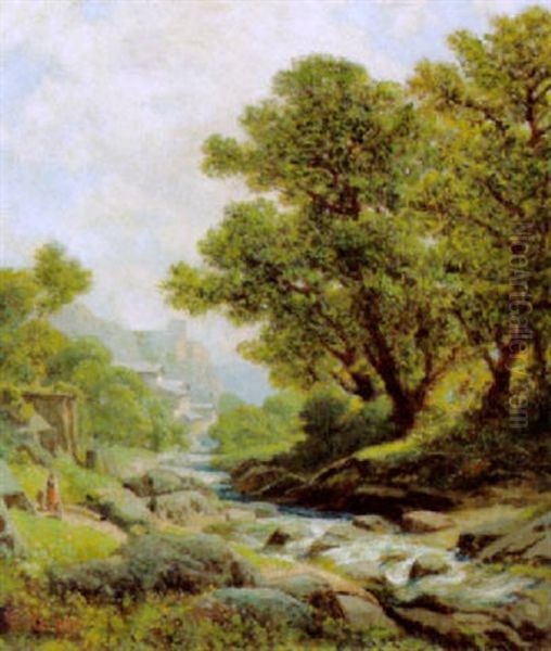 Idyllische Landschaft Oil Painting by Gustav Seelos