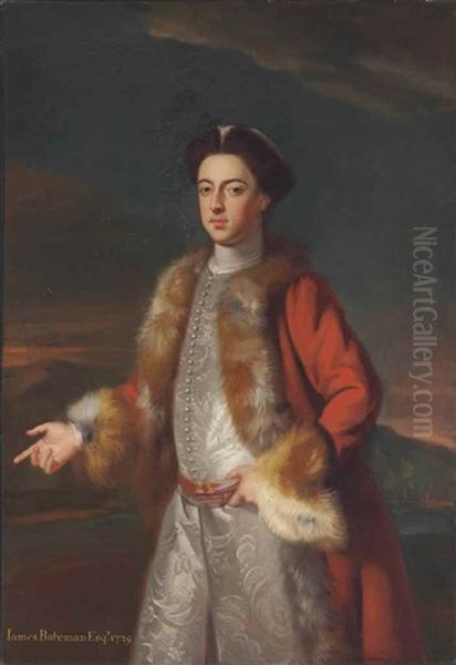 Portrait Of A Gentleman, Traditionally Identified As James Bateman, Three-quarter-length, With A Fur-trimmed Robe Oil Painting by Enoch Seeman