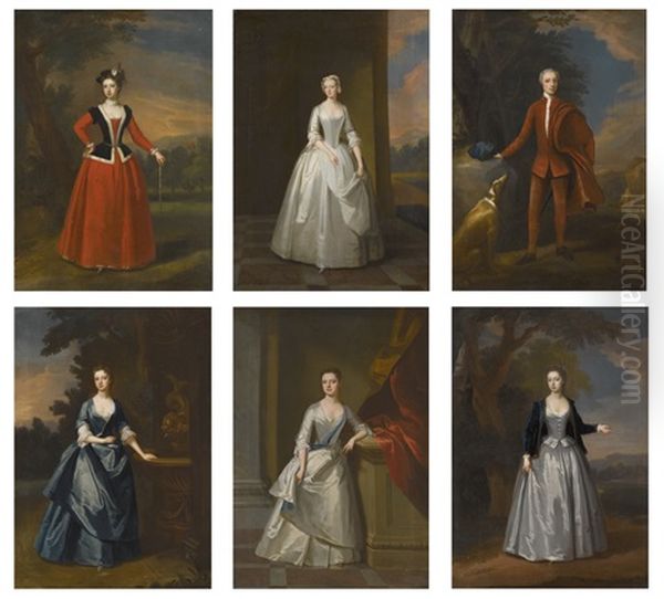 A Set Of Full Length Portraits, One Gentleman With His Greyhound, And Five Ladies (6 Works) Oil Painting by Enoch Seeman