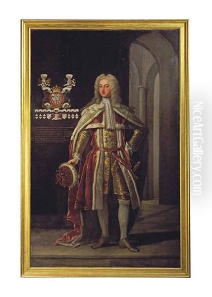 Portrait Of Thomas Fermor, 1st Earl Of Pomfret (1698-1753), Full-length, In Peer's Robes, In An Interior Oil Painting by Enoch Seeman