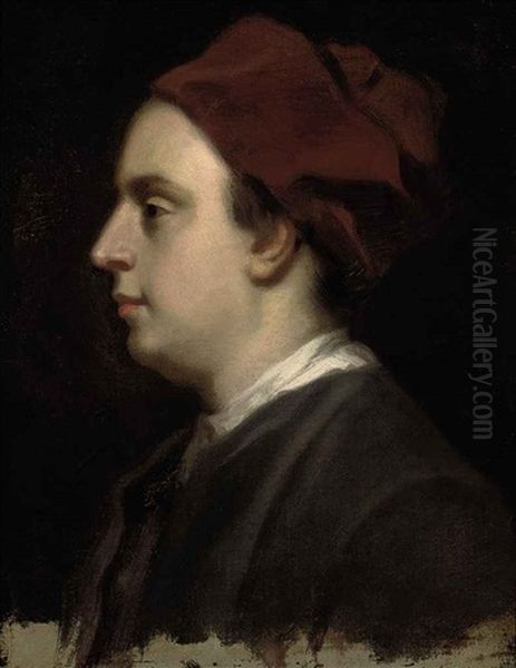 Portrait Of A Gentleman (john Gay?) In A Black Coat And Red Cap Oil Painting by Enoch Seeman