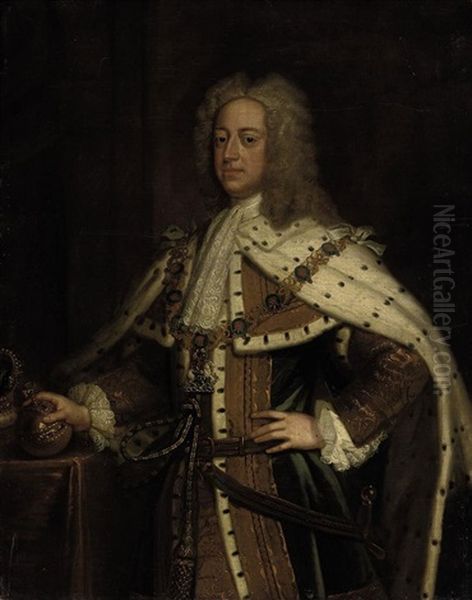 Portrait Of King George Ii When Prince Of Wales In Robes Of State And Wearing The Collar Of The Garter Oil Painting by Enoch Seeman