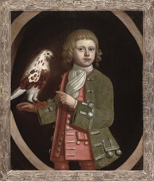 Portrait Of A Young Boy In A Green Coat And Red Waistcoat, A Bird On His Arm Oil Painting by Enoch Seeman