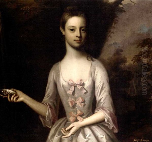 Portrait Of Miss Bacon (the Daughter Of Sir Edward Bacon, 4th Bt. Of Gillingham?) Oil Painting by Enoch Seeman