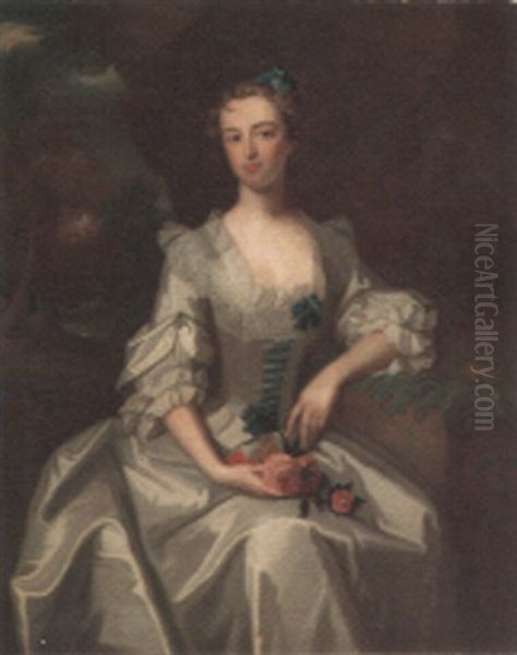 Portrait Of Miss Letitia Hardwick, Later Mrs Jeffrey Brooke Oil Painting by Enoch Seeman