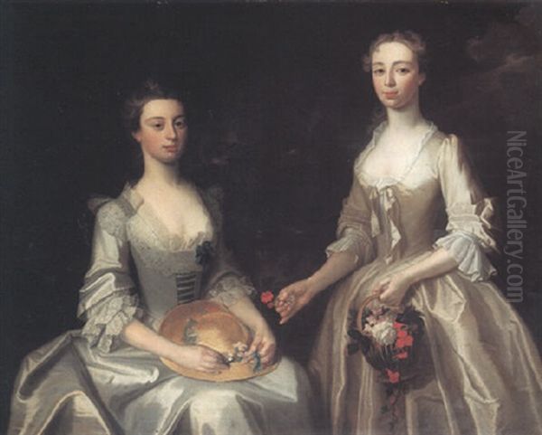 Portrait Of Catherine Baldwyn And Ann Woodruffe Oil Painting by Enoch Seeman