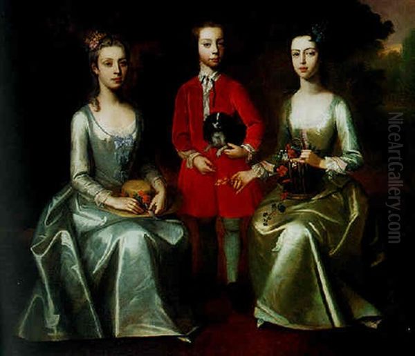 Portrait Of A Young Boy And His Two Sisters Oil Painting by Enoch Seeman