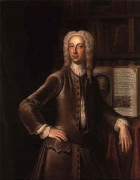 Portrait Of A Gentleman (henry Hyde, Viscount Cornbury?) In His Library Oil Painting by Enoch Seeman