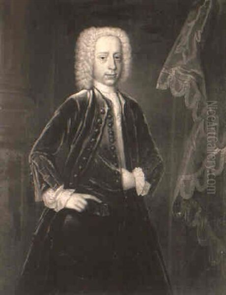 Portrait Of Sir John Eden Wearing A Blue Velvet Coat Oil Painting by Enoch Seeman