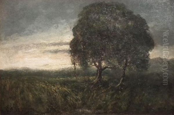 Evening Landscape With Tree Toforeground Oil Painting by George A. Boyle