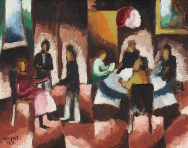 Interior With Figures Oil Painting by Arthur Segal