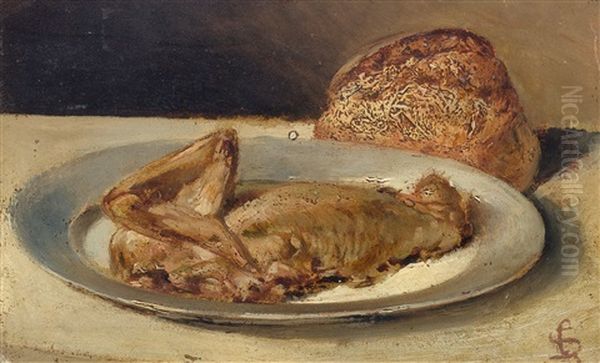 Still-life With Chicken On An Plate Oil Painting by Giovanni Segantini